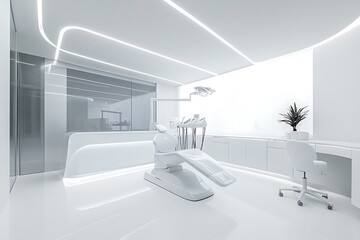 Sleek and Modern Dental Office Interior Design with Advanced Equipment and Bright Lighting