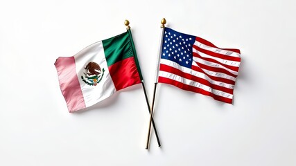 Fototapeta premium Realistic photo of Mexican and American flags, isolated on white.