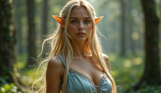 A beautiful elf girl walking in the woods