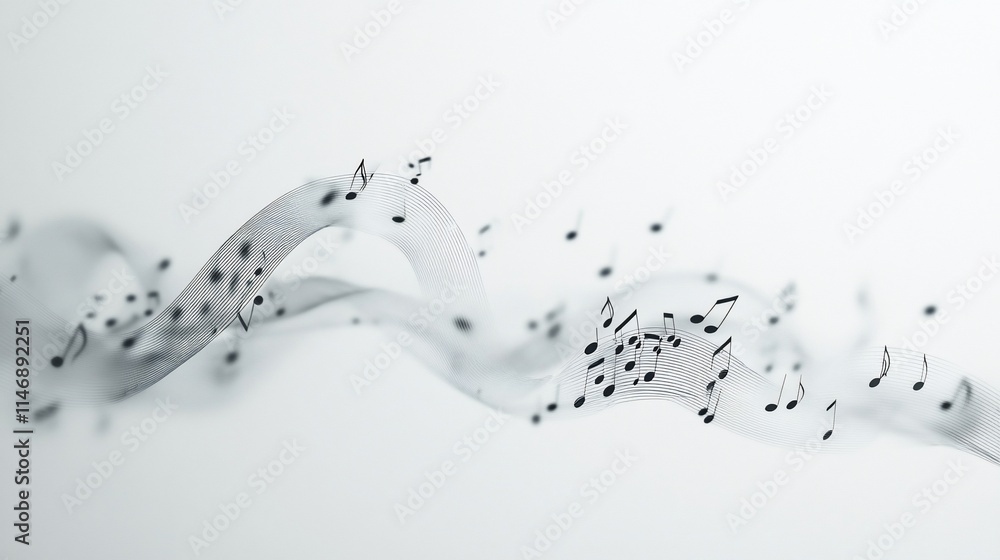Poster abstract representation of music notes flowing in a graceful wave.