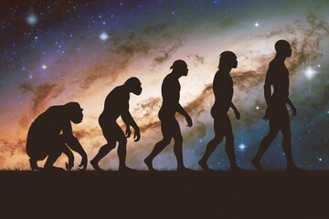 Evolution of ape to man through various stages to modern human illustration