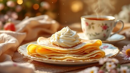 Fototapeta premium Russian crepe breakfast delight.