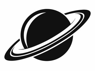 Planet with Ring System – Black and White Icon