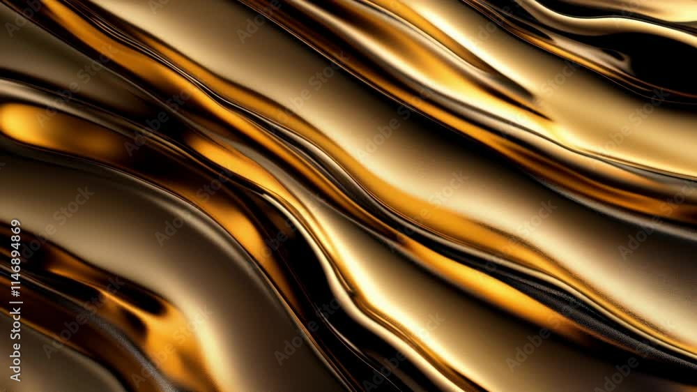 Poster a mesmerizing display of flowing metallic waves showcases various shades of gold. the smooth curves 