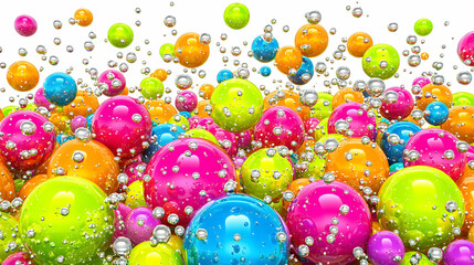 A vibrant array of colorful spheres and bubbles creating a dynamic and playful visual.