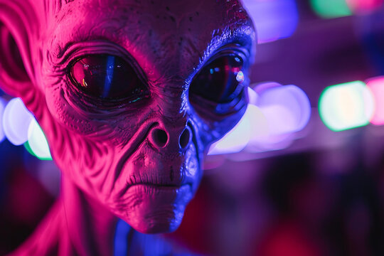 Image of extraterrestrial alien in glowing light night club generative AI