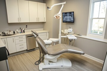 Sleek and Modern Dental Office Interior Design with Advanced Equipment and Bright Lighting