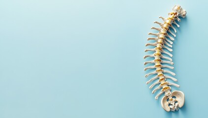 Obraz premium Human Anatomy Spine Model on Light Blue Background: Detailed Vertebrae and Spinal Cord