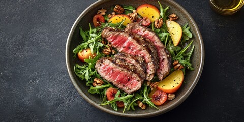 Salad with grilled meat and berries