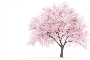 Fototapeta premium Single pink cherry blossom tree isolated on white background.