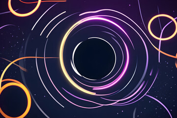Fototapeta premium Glowing neon circles rotating around black hole in outer space
