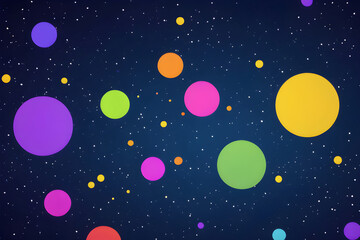 Colorful bubbles floating in a starry night sky background
