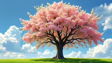 Spring sunlight bathes a blooming chestnut tree, lush and magical.