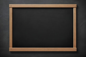 Empty blackboard with wooden frame hanging on chalkboard wall