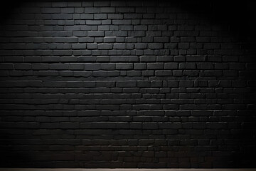 Spotlight illuminating black brick wall and concrete floor in dark room