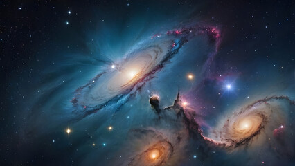 Colorful nebula and spiral galaxy showing celestial beauty