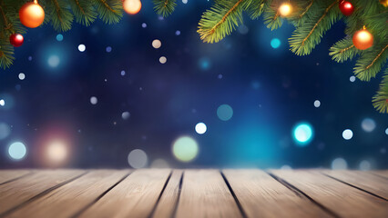 Festive christmas background with wooden surface