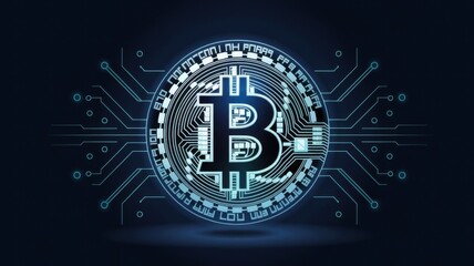 Bitcoin Icon with Digital Circuit Background