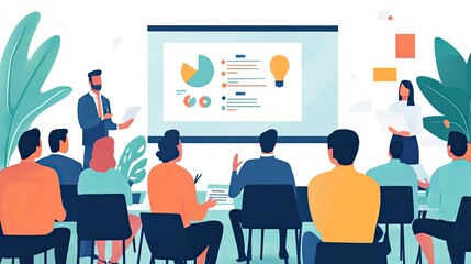 Business presentation with diverse team.