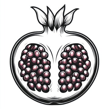 pomegranate fruit cut open black and white clip art preview