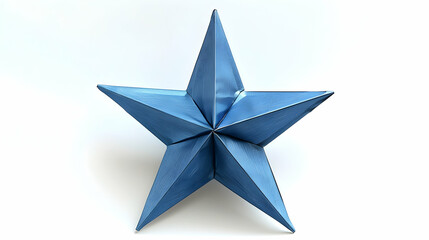 A blue origami star, showcasing intricate folds and a shiny surface, ideal for decoration.