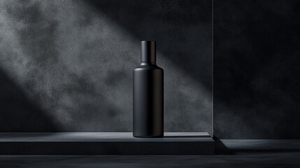 Stylish black bottle displayed against a dramatic backdrop.