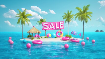 Sale promotion poster with vibrant tropical colors.