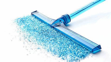 A blue cleaning tool with glittery particles, emphasizing cleanliness and aesthetics.