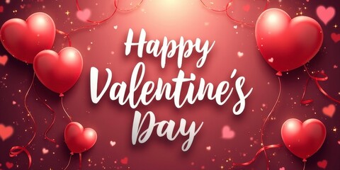 Festive Valentine's Day Banner - Sparkling Hearts, Balloons, and Glowing Lights with Bold Text