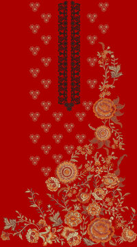 Indian Embroidery Neck and Border Design, Pattern, Patch, Embroidery Designs, Women Shirt Designs, Embroidery Allover Designs Embroidery Illustration, for Textile Clothing Design Manual artwork

