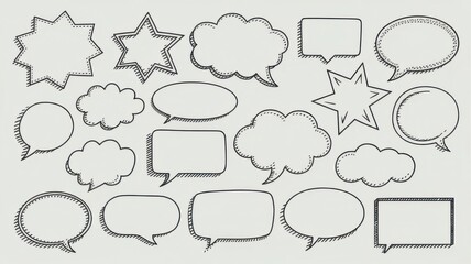 Fototapeta premium Set of Hand-Drawn Speech Bubbles and Stars for Creative Communication Concepts