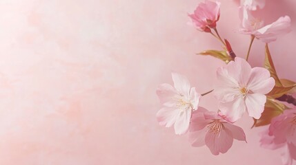 Fototapeta premium Pink cherry blossoms on a soft blush pink background, close-up shot, Minimalist style