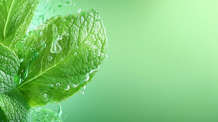 Fototapeta premium A close up of a green leaf with water droplets on it