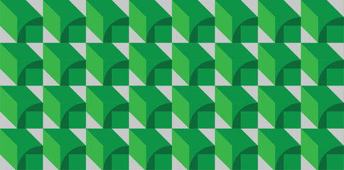 Cube geometric pattern with green color combination. Endless cubic background. Cube pattern on gray background