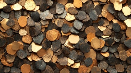 Gold and dark brown metallic confetti pieces