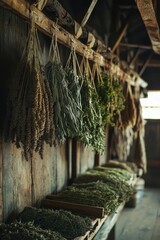 bunches of dried medicinal herbs. Selective focus