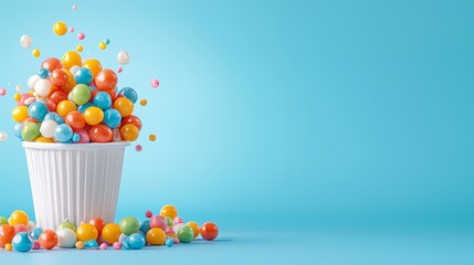 A white cup filled with lots of colorful candies