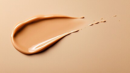 A close up of a liquid foundation on a beige background