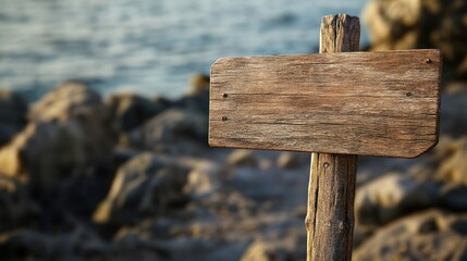Blank wooden signpost by the sea.