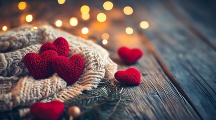 Festive valentine background featuring floating red hearts and warm light effects