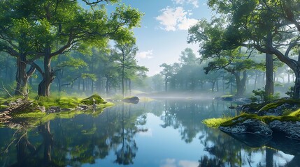 A forest is a vast, enchanting expanse of towering trees, lush undergrowth, and an intricate web of life teeming with diversity. Sunlight filters through the dense canopy, creating dappled patterns of