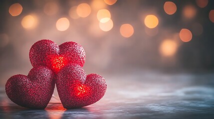 Heart themed valentine background with glowing red hearts on a romantic soft gradient