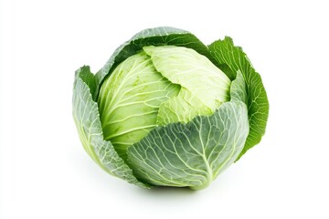Fototapeta premium A perfectly round green cabbage head, isolated on a white background