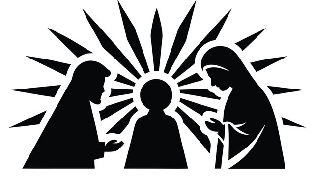 recommend clip art: Nativity Scene with a Bright Star,silhouette of the nativity scene, featuring Mary, Joseph, and baby Jesus in the manger