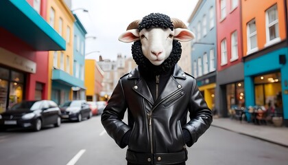 Fototapeta premium Sheep in the City: A Day in the Life of a Fashionable Ram