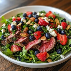Salad with grilled meat and berries