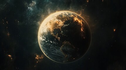 Obraz premium Burning Earth, global warming, apocalyptic scene.