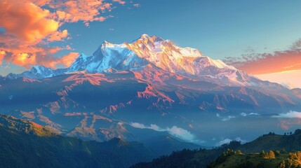 Fototapeta premium Majestic Himalayan Sunrise: A Breathtaking Panorama