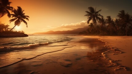Golden Sunset Paradise: Tropical Beach at Dusk
