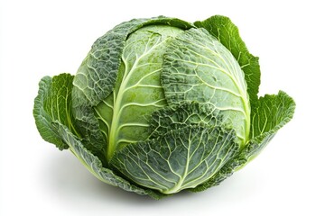 Fototapeta premium A perfectly round green cabbage head, isolated on a white background